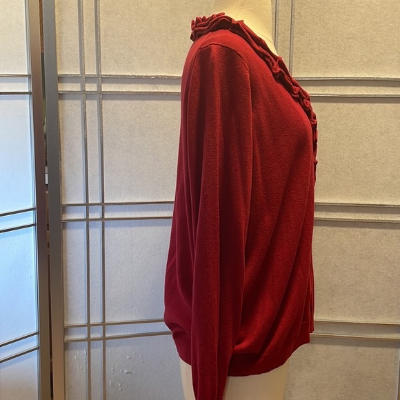 *Red Talbots V Neck Sweater With Ruffle Size 2XL Plus - Picture 3 of 9